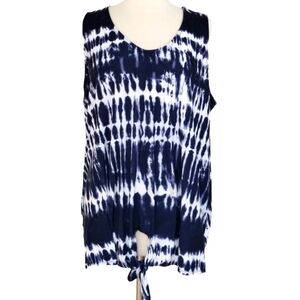LANE BRYANT Top 22/24 Sleeveless Tie Front Tie Dye Blue White Plus Size